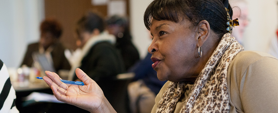 EDC's Cheryl King speaking with school leaders at a recent workshop. EDC's Cheryl King at a recent workshop