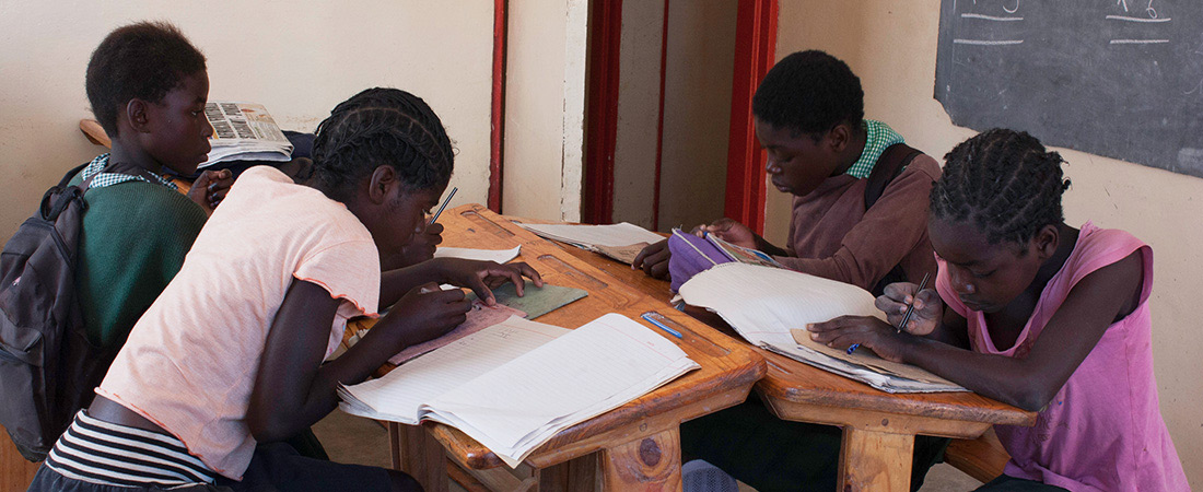 Students in a Zambian classroom. 
