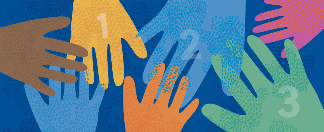 An illustration of hands representing Three Steps towards Healing and Help-Seeking on Mental Health Action Day