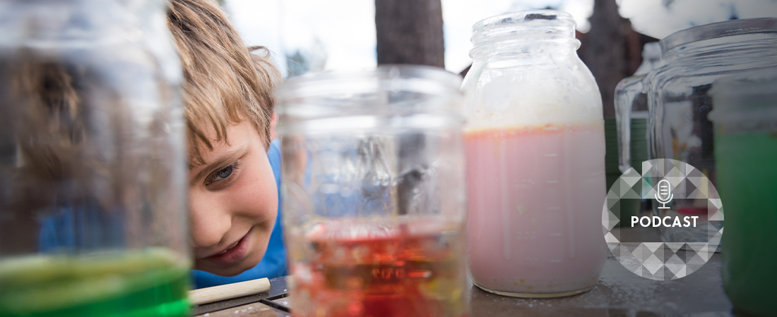 A photo of a child doing science