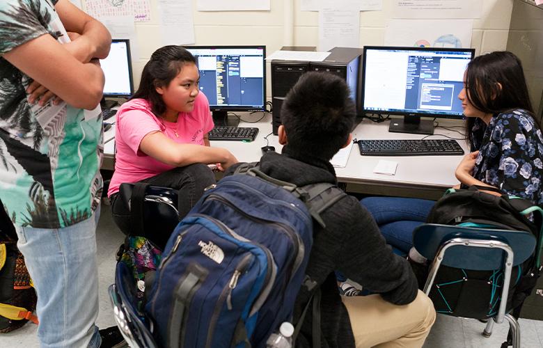 A photo of students using computers