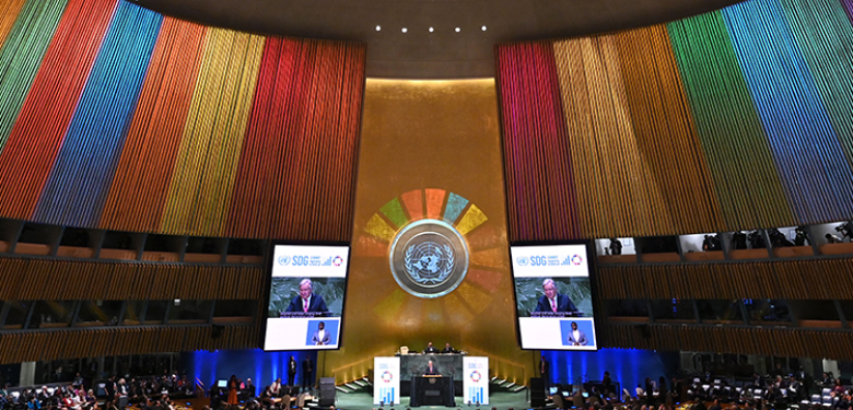 United Nations Secretary-General Antonio Guterres speaks at the opening session of the second Sustainable Development Goals (SDG) Summit on September 18, 2023 ahead of the 78th UN General Assembly. (Photo by TIMOTHY A. CLARY/AFP via Getty Images)